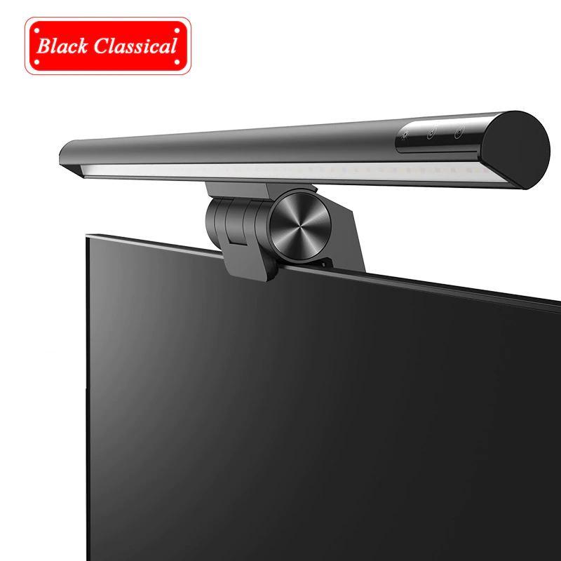 STEVVEX Screenbar LED desk lamp black monitor mounted light with adjustable hinge atop monitor on Tampa Home & Garden Store