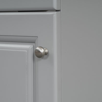 Gray bathroom vanity cabinet door with a round metal knob on Tampa Home & Garden Store