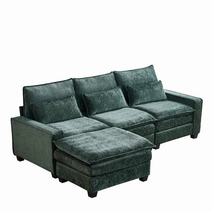 2-Piece L-shaped sectional sofa with movable ottoman in teal fabric by Unique Piece Furniture on Tampa Home & Garden Store