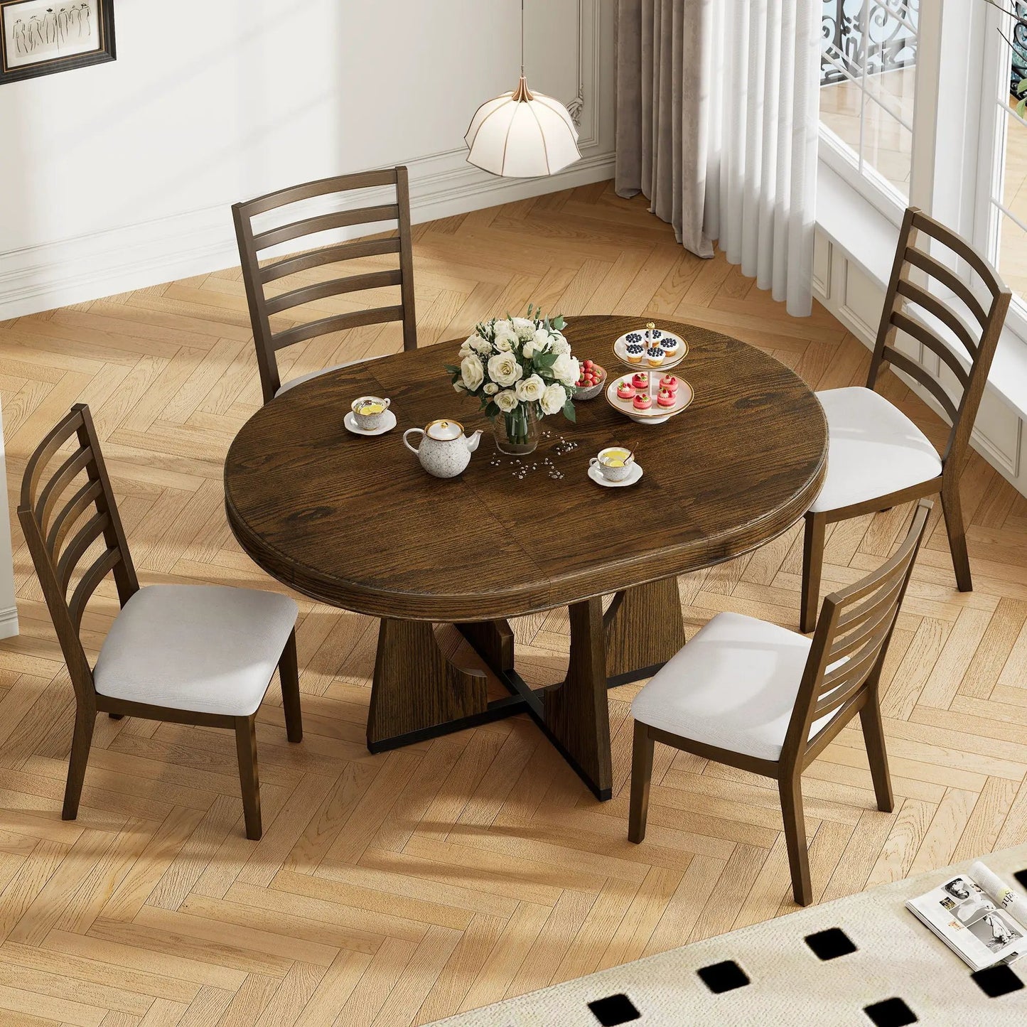Round Dining Table Set for 4 with Chairs