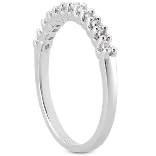 Ring 14k white gold fancy U setting with shared-prong diamonds, wedding band on Tampa Home & Garden Store