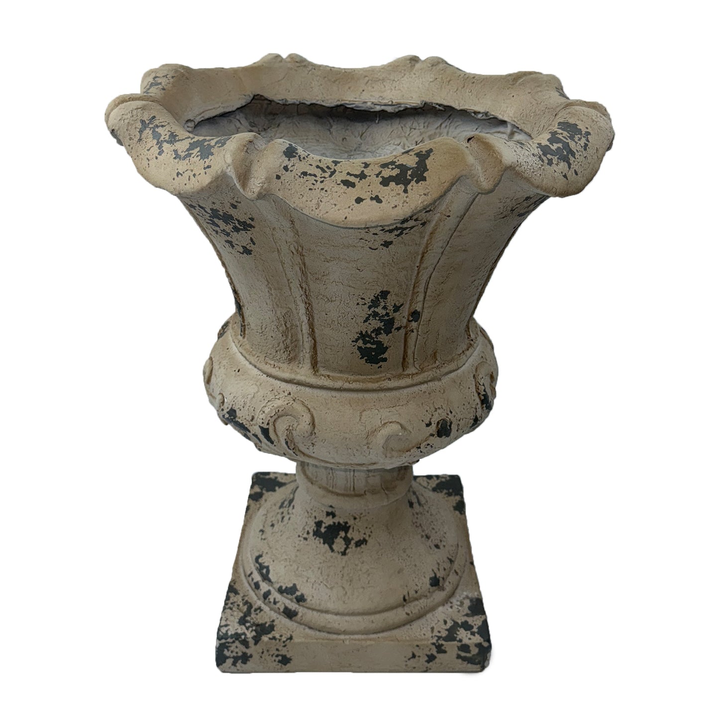 MGO Garden Planter antique white finish, distressed beige with dark chipped patches on Tampa Home & Garden Store