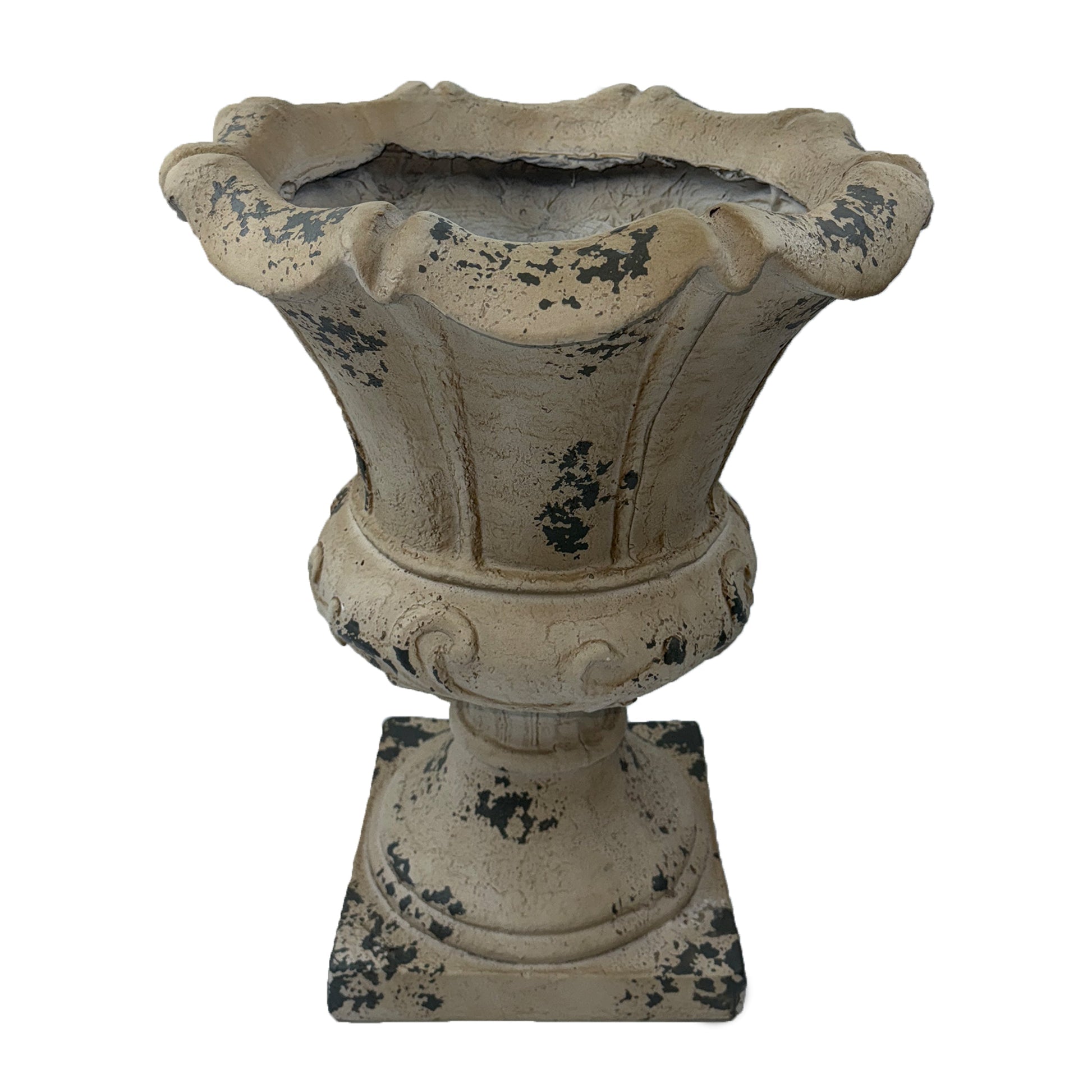 MGO Garden Planter antique white finish, distressed beige with dark chipped patches on Tampa Home & Garden Store