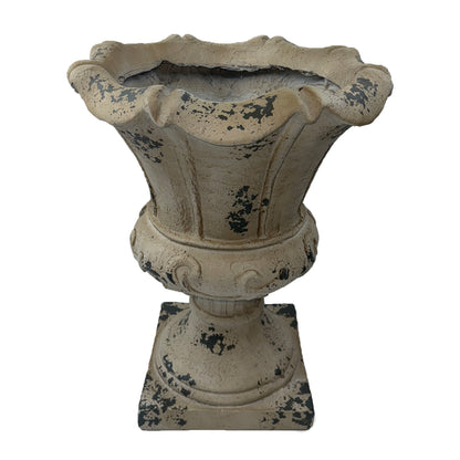 MGO Garden Planter antique white finish, distressed beige with dark chipped patches on Tampa Home & Garden Store