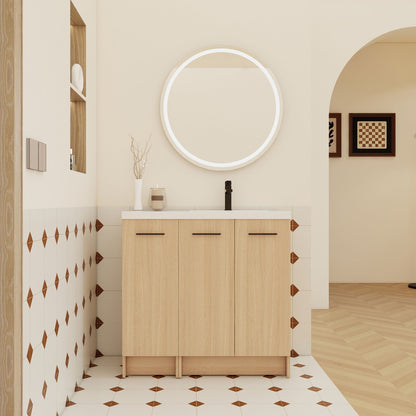 Light Brown Floating Vanity with 3 Cabinet Doors