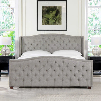 Marcella Upholstered Shelter Headboard Bed Set by Unique Piece Furniture in gray tufted fabric on Tampa Home & Garden Store