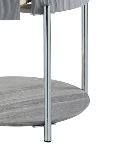 Yukino round high gloss sofa table with chrome legs and grey marble-look two-tier shelf on Tampa Home & Garden Store