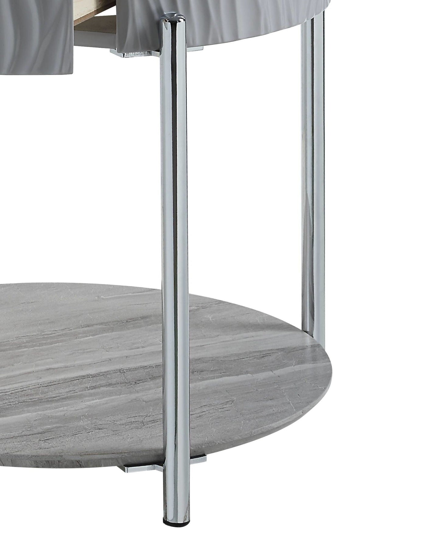 Yukino high gloss sofa table by HouseOfZazla with chrome legs and circular gray marble lower shelf on Tampa Home & Garden Store