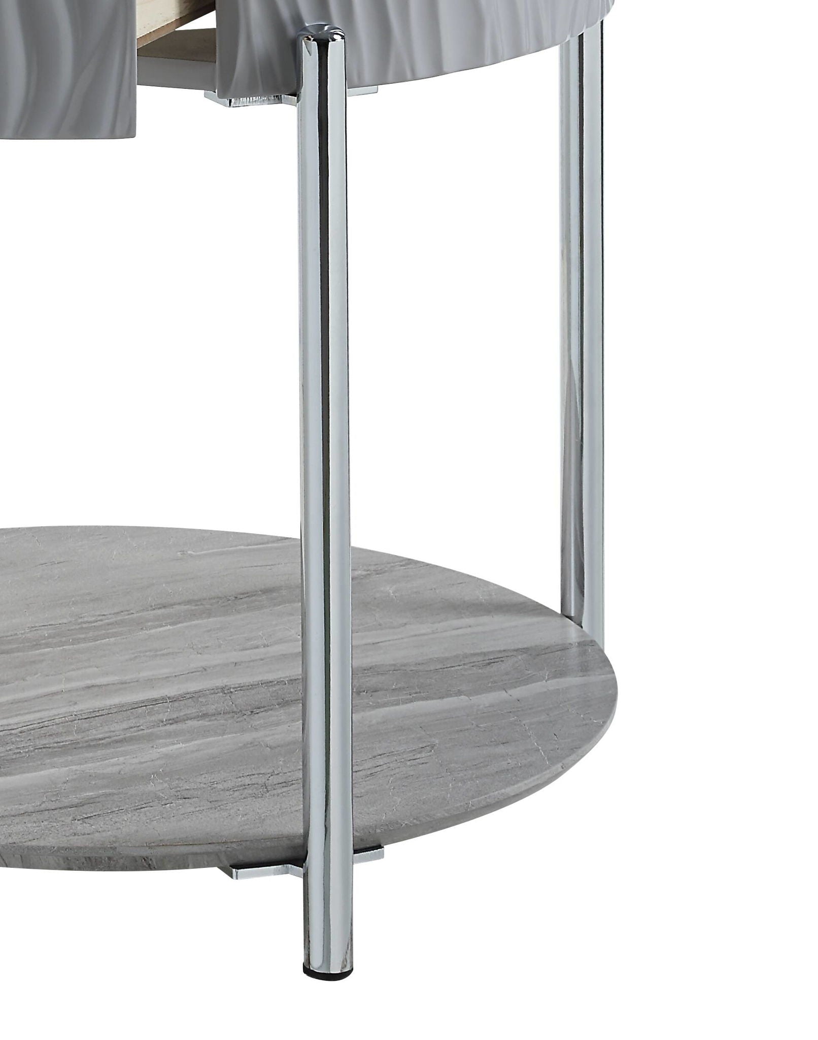 Yukino high gloss sofa table by HouseOfZazla with chrome legs and circular gray marble lower shelf on Tampa Home & Garden Store