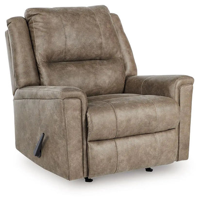 Rocker Recliner Lixtowel, brown microfiber upholstery with plush cushions and lever recline on Tampa Home & Garden Store