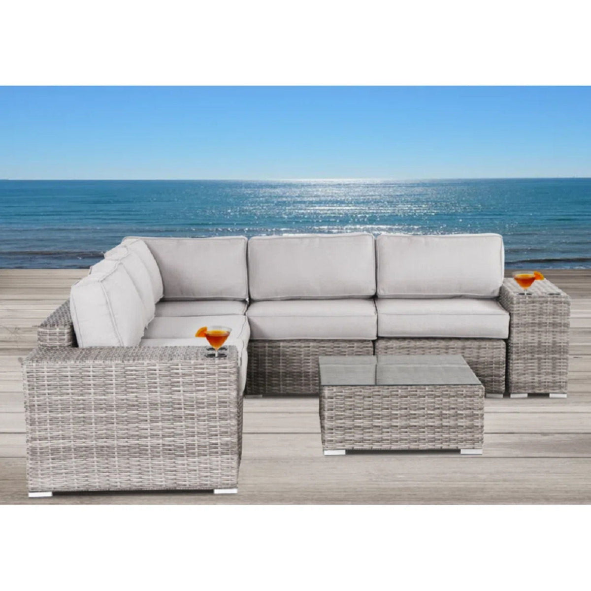 Modern Patio Rattan Sectional Set with Cushions, 2-piece outdoor wicker sofa by HouseOfZazla on Tampa Home & Garden Store
