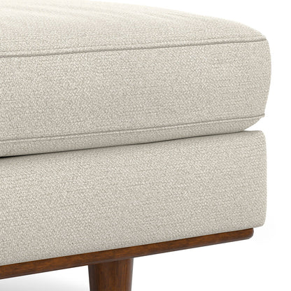 Morrison Handcrafted Ottoman and Feather Cushion beige textured fabric with dark wood legs on Tampa Home & Garden Store