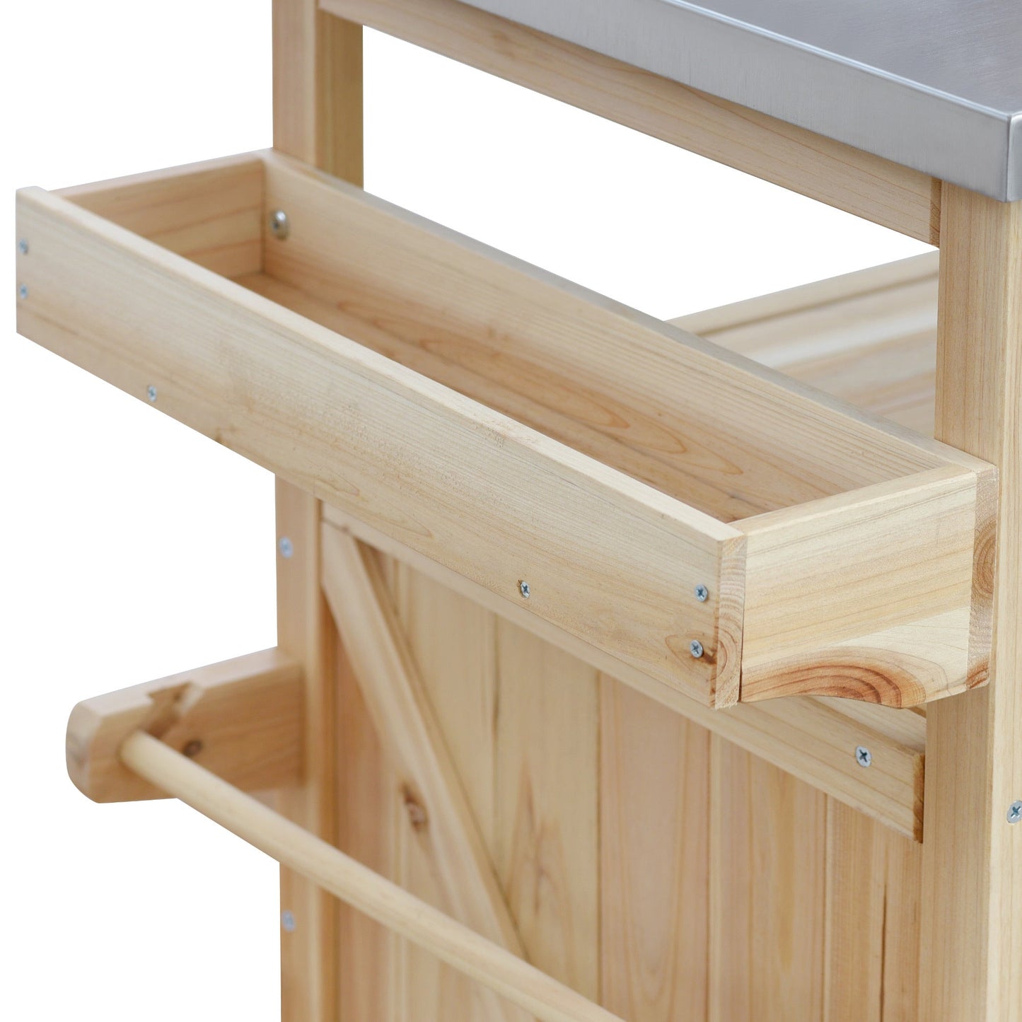 K&K Outdoor Kitchen Island rolling cart with drawers, wood frame, gray top HouseOfZazla on Tampa Home & Garden Store