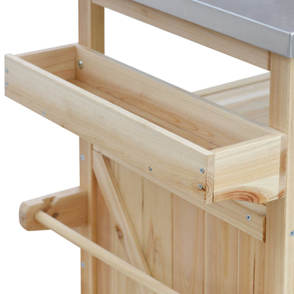 K&K Outdoor Kitchen Island rolling cart with drawers, wood frame, gray top HouseOfZazla on Tampa Home & Garden Store
