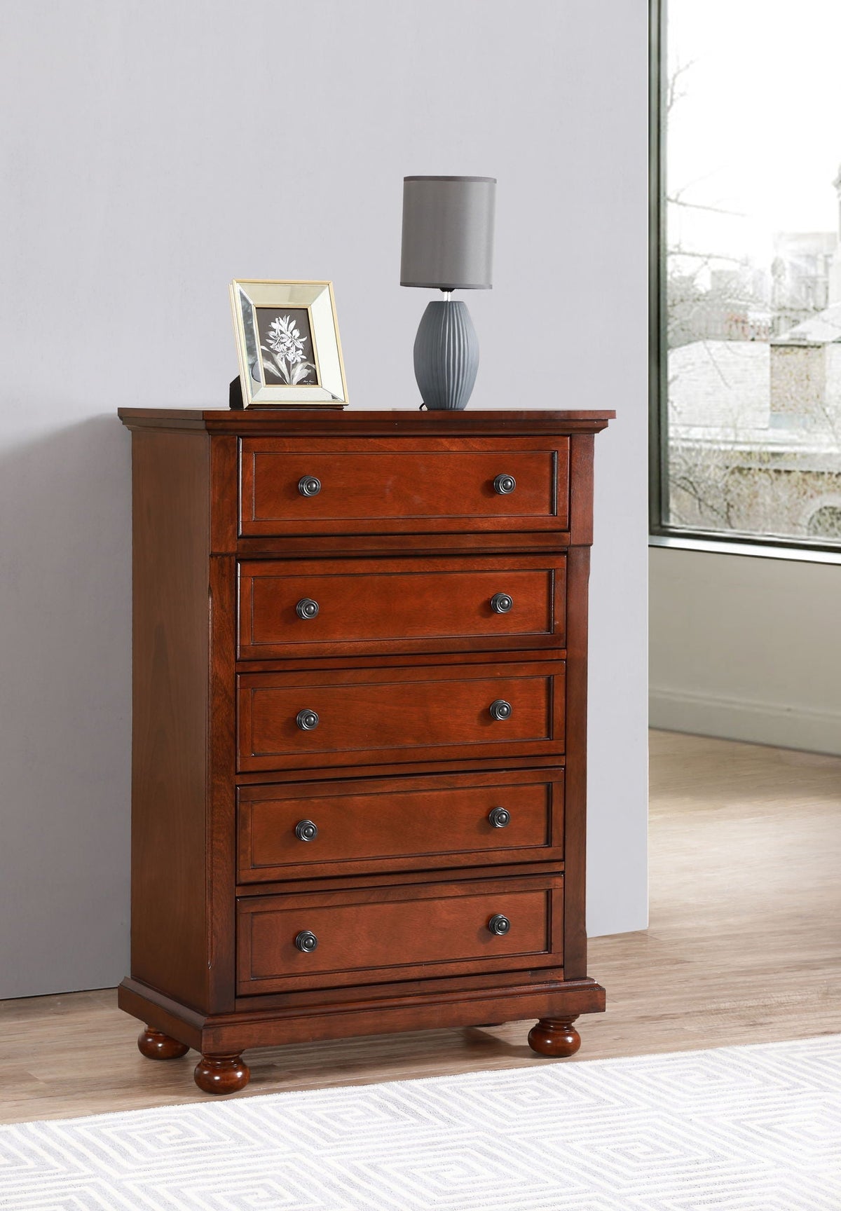 Meade Chest with felt-lined top drawer in warm brown wood by HouseOfZazla, accent chest on Tampa Home & Garden Store