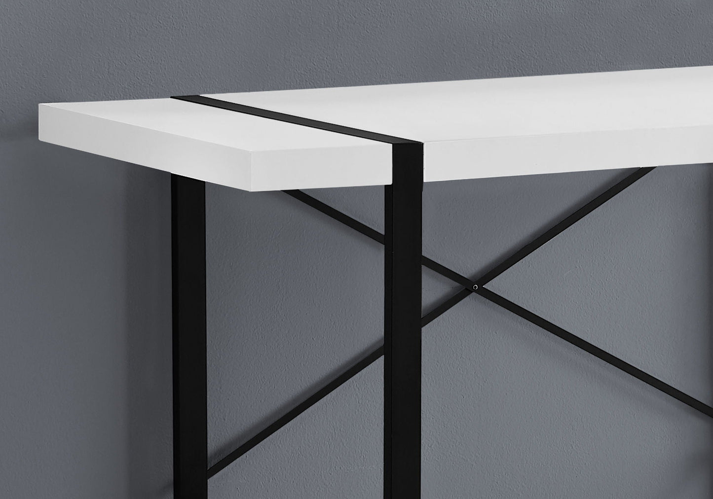 Computer desk industrial design white top with black metal frame and crisscross supports on Tampa Home & Garden Store
