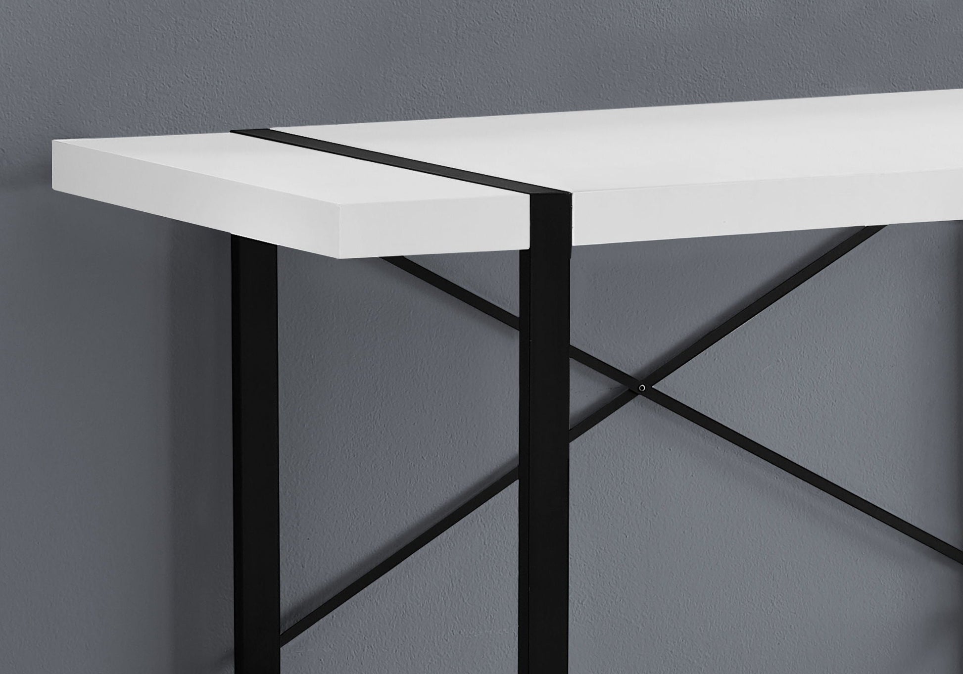 Computer desk industrial design white top with black metal frame and crisscross supports on Tampa Home & Garden Store