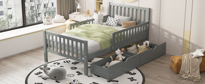 Gray platform bed with guardrails on both sides and two under-bed drawers by HouseOfZazla on Tampa Home & Garden Store