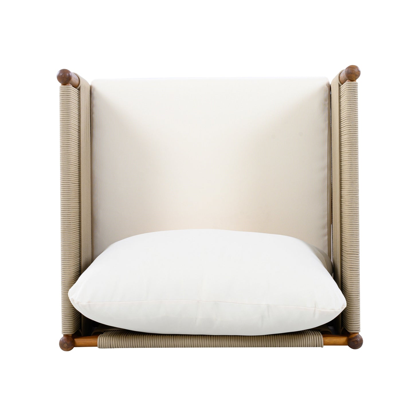 Outdoor Club Chairs set of 2 beige diamond-pattern rope with teak finish by HouseOfZazla on Tampa Home & Garden Store