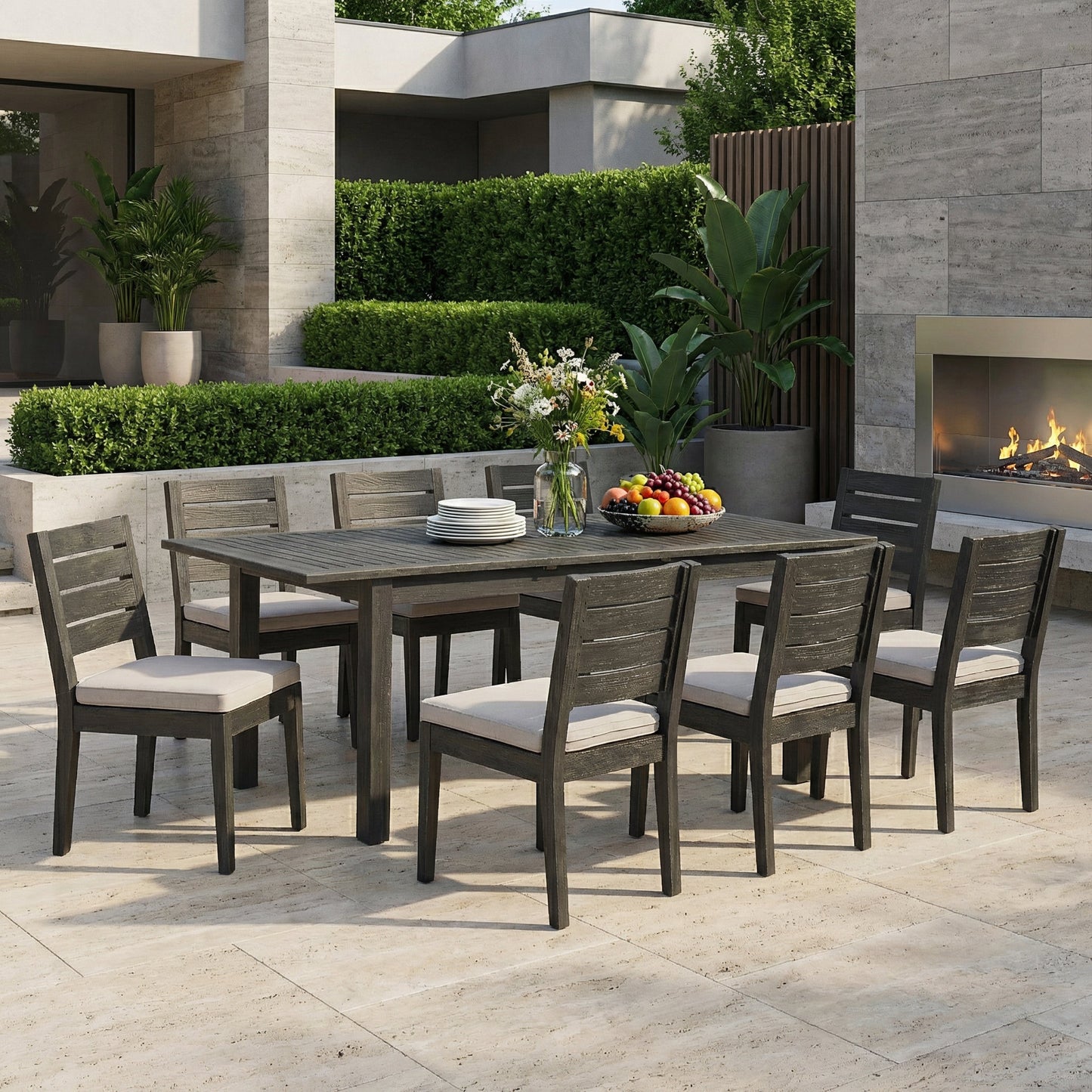 9 Piece Outdoor Dining Set with Cushioned Chairs