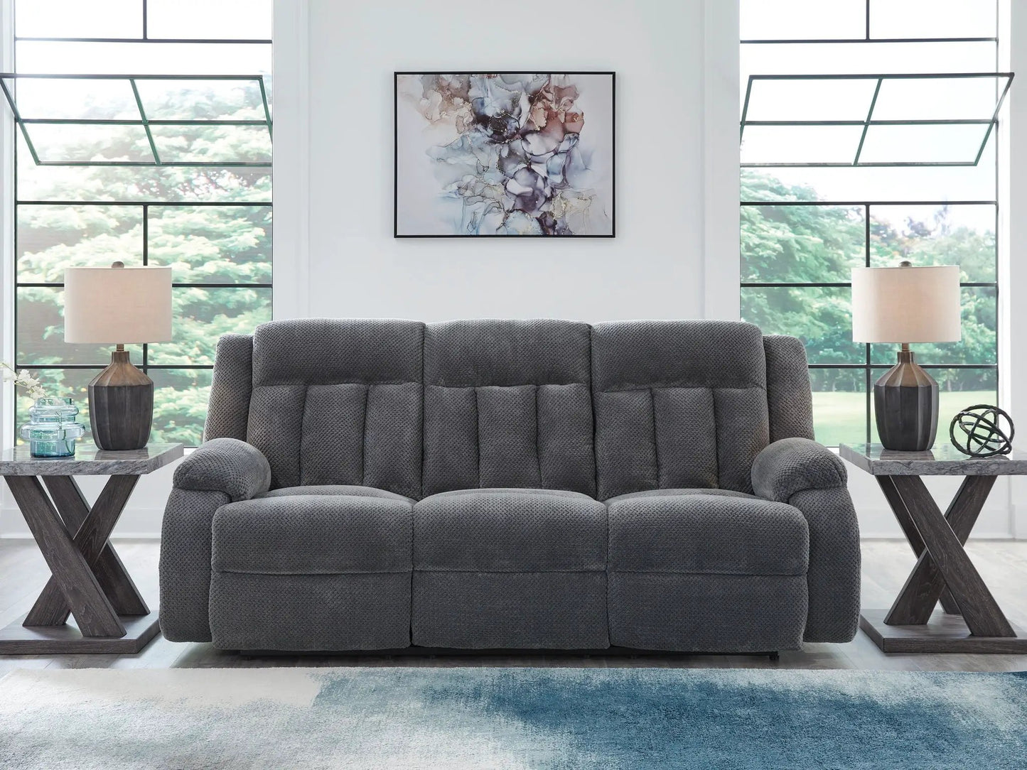 Observation reclining power sofa with drop-down table in steel finish by Unique Piece Furniture on Tampa Home & Garden Store
