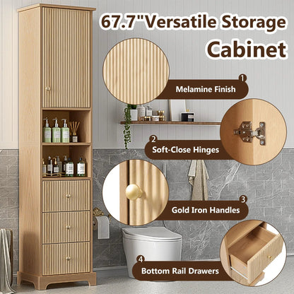 Tall Bathroom Cabinet With Door and Drawers Wood