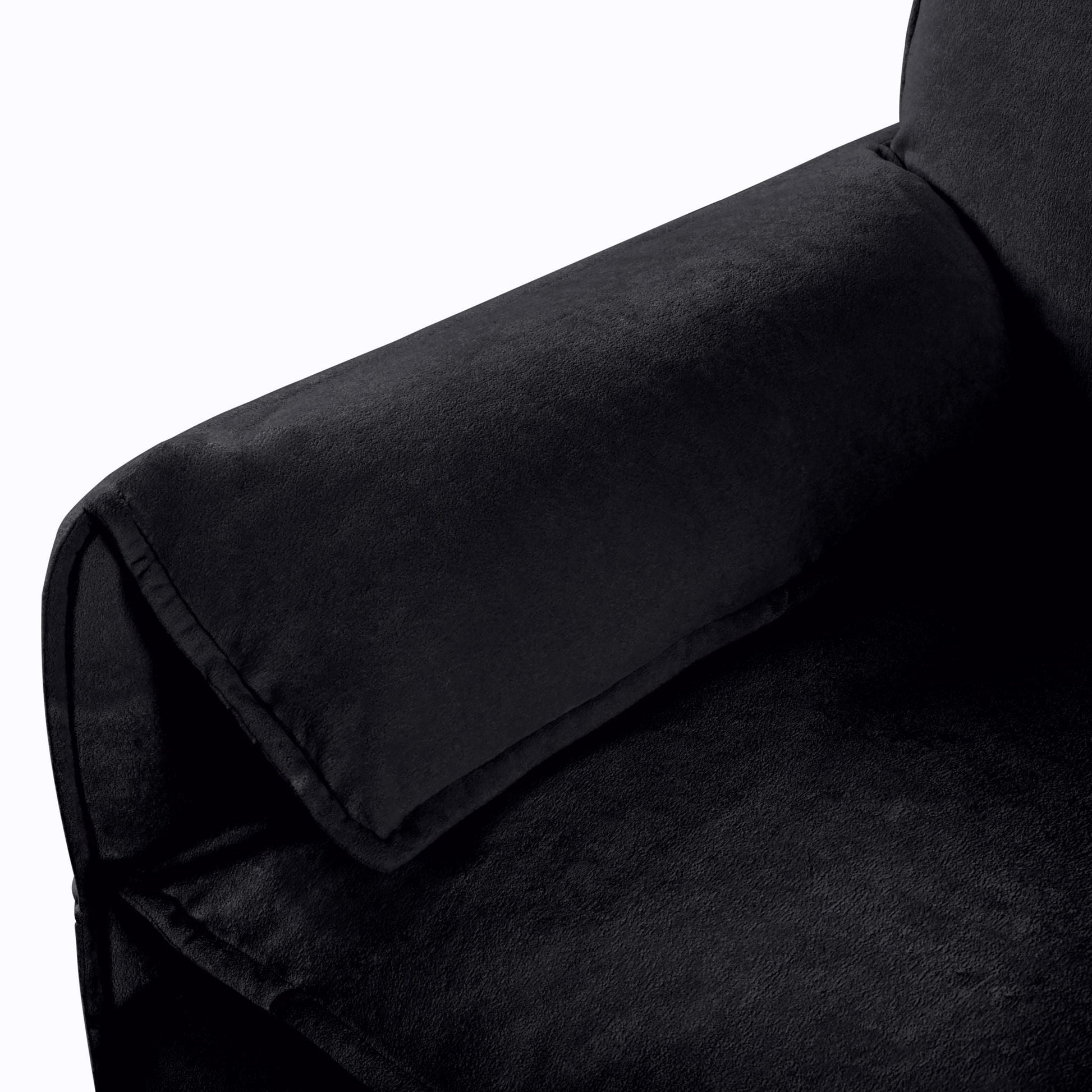 Modular sectional sofa close-up in black plush upholstery with deep seat on Tampa Home & Garden Store
