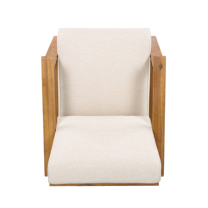 Outdoor lounge chair with beige fabric cushions and wood frame by HouseOfZazla on Tampa Home & Garden Store