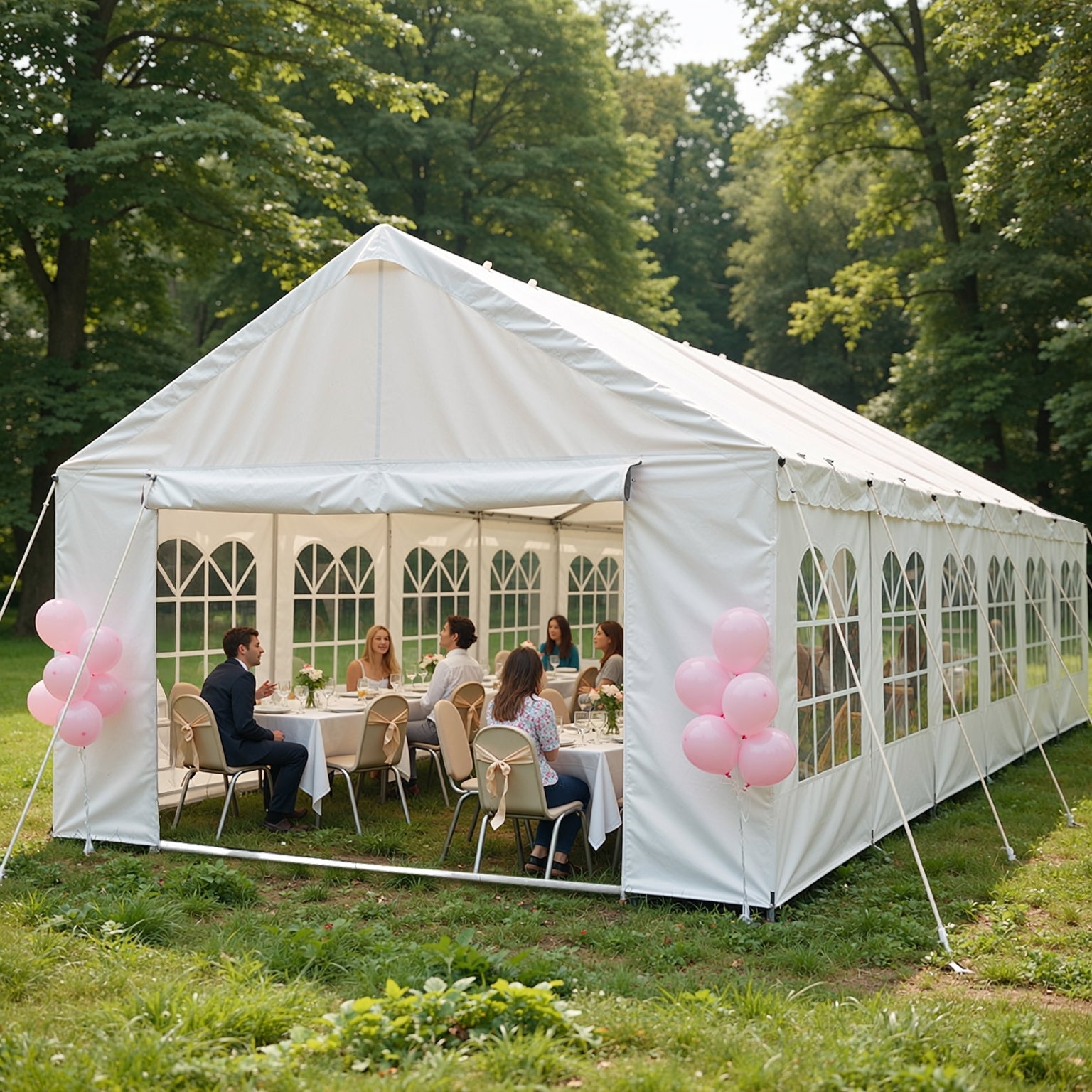 20x40 Carport Canopy Party Tent white fabric with window walls and pink balloons HouseOfZazla on Tampa Home & Garden Store