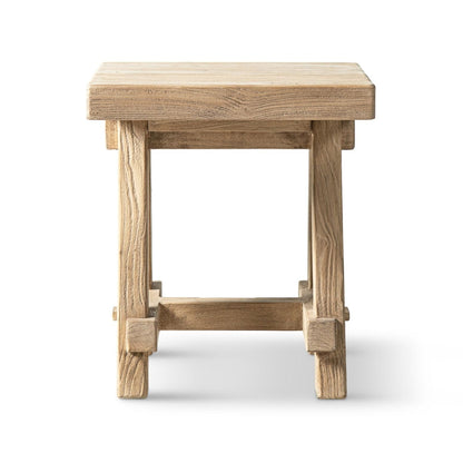 Trestle coffee table in solid reclaimed elm with light brown finish on Tampa Home & Garden Store