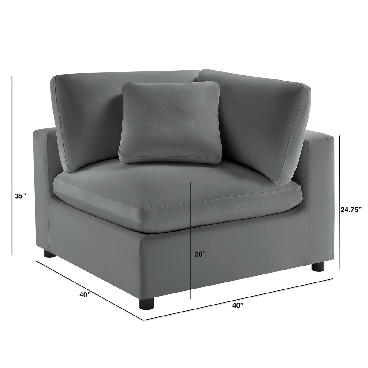 Corner wedge chair with down blend cushion in dark gray faux leather by HouseOfZazla on Tampa Home & Garden Store