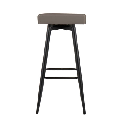 Contemporary fixed-height bar stool set with pearl silver upholstery and black metal base on Tampa Home & Garden Store