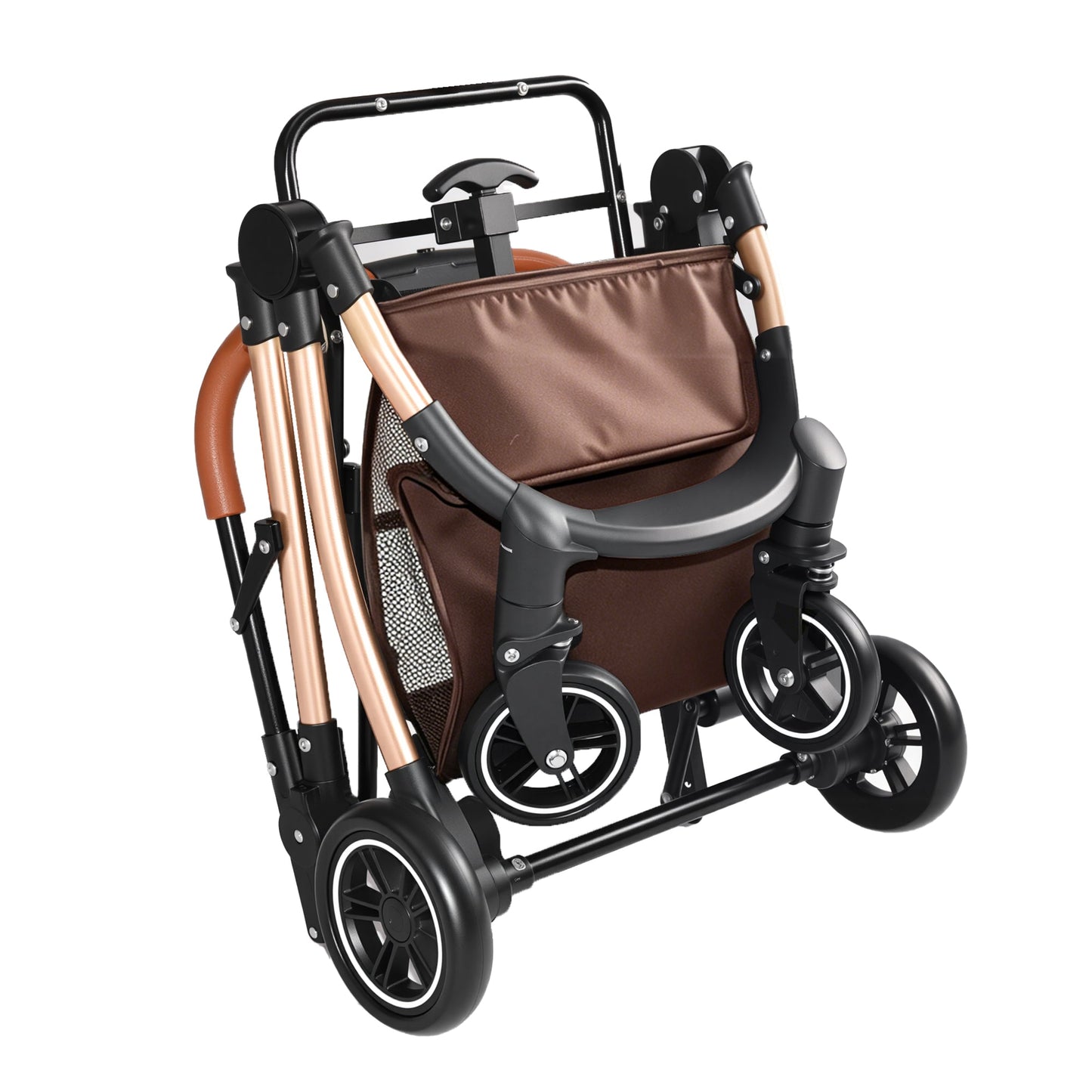 HouseOfZazla pet stroller for dogs and cats, brown fabric basket with black frame, 2-in-1 canopy on Tampa Home & Garden Store
