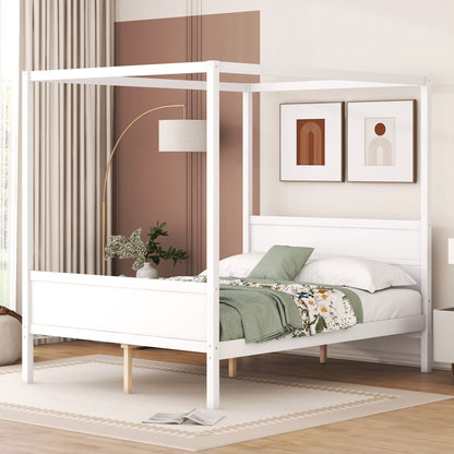 Modern Canopy Platform Bed and Wooden Headboard