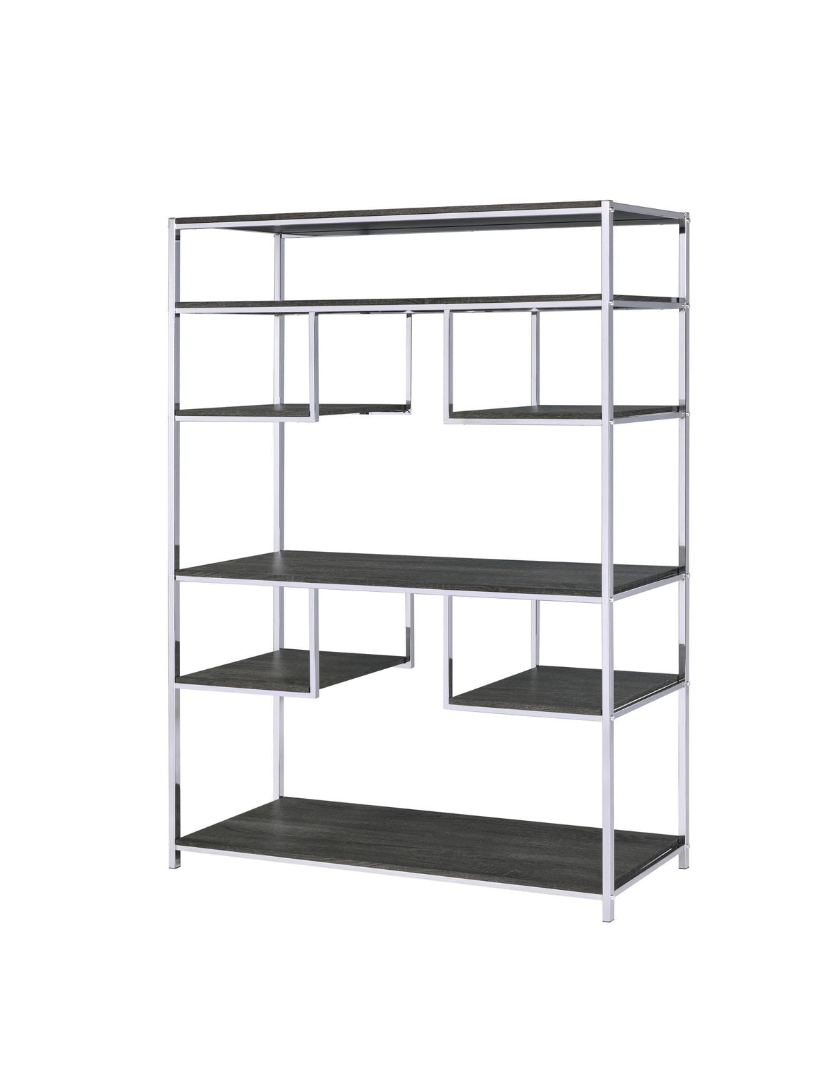 Gray Oak bookshelf with chrome frame, 7 open shelves, HouseOfZazla on Tampa Home & Garden Store