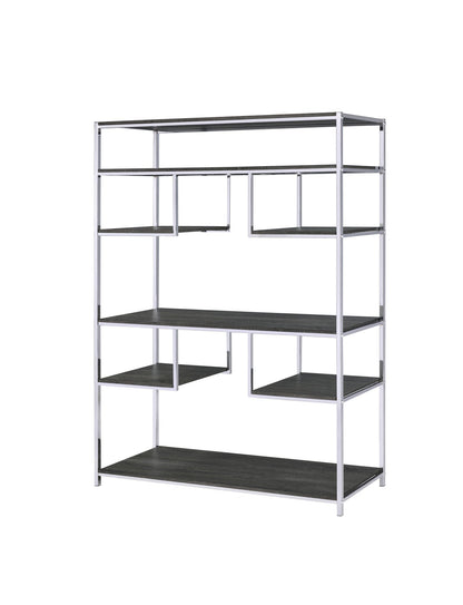 Gray Oak bookshelf with chrome frame, 7 open shelves, HouseOfZazla on Tampa Home & Garden Store
