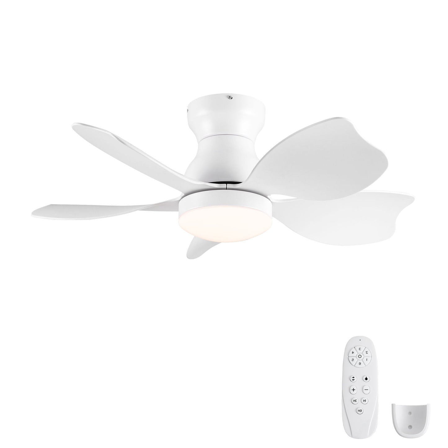 Low profile flush mount ceiling fan with light in white, remote by HouseOfZazla on Tampa Home & Garden Store