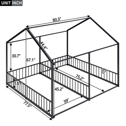 HouseOfZazla two-bed platform bed frame in black metal with guardrails on Tampa Home & Garden Store