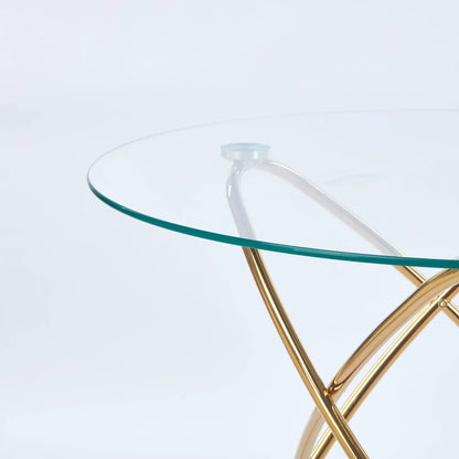 Metal Leg Dining Table with Tempered Glass Top