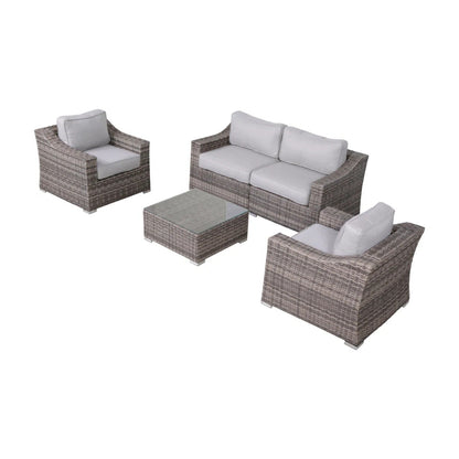 Outdoor Wicker Set With Glass Table And Cushions