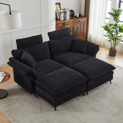 Modern Deep Seat Sectional Sofa With Ottoman, 3-piece set in dark navy corduroy fabric on Tampa Home & Garden Store