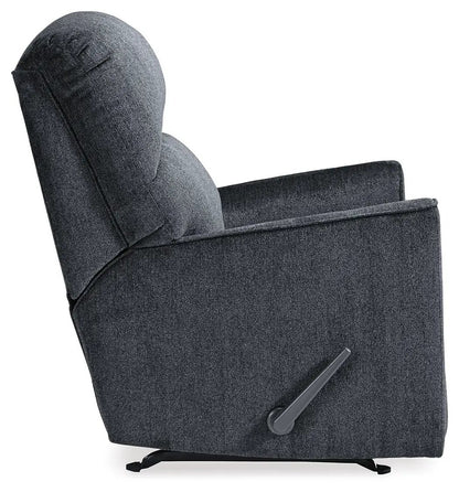 Altari Rocker Recliner by Unique Piece Furniture in dark charcoal fabric with side lever on Tampa Home & Garden Store