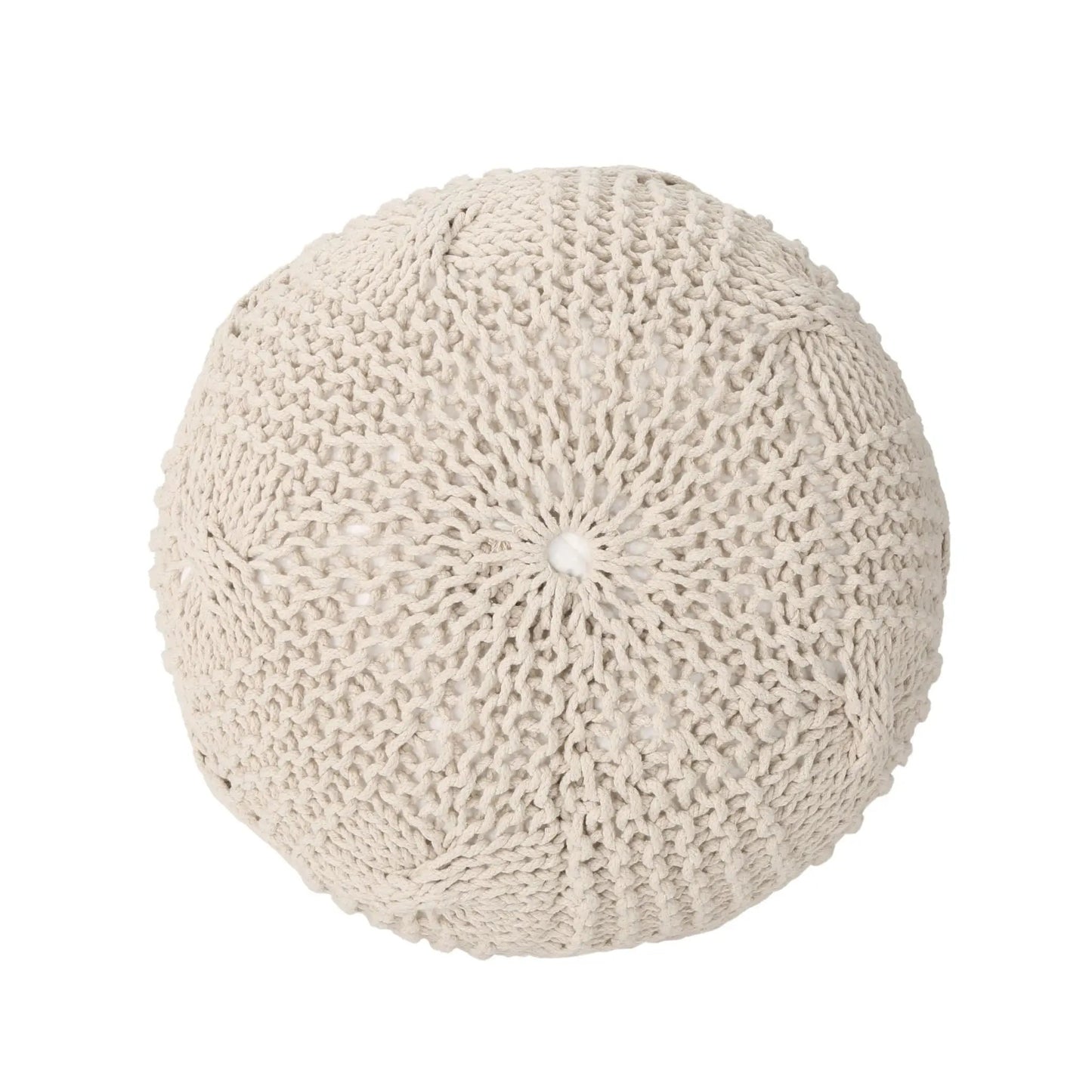 Knitted round pouf beige, Unique Piece Furniture accent piece on Tampa Home & Garden Store