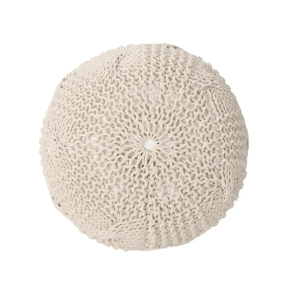 Knitted round pouf beige, Unique Piece Furniture accent piece on Tampa Home & Garden Store