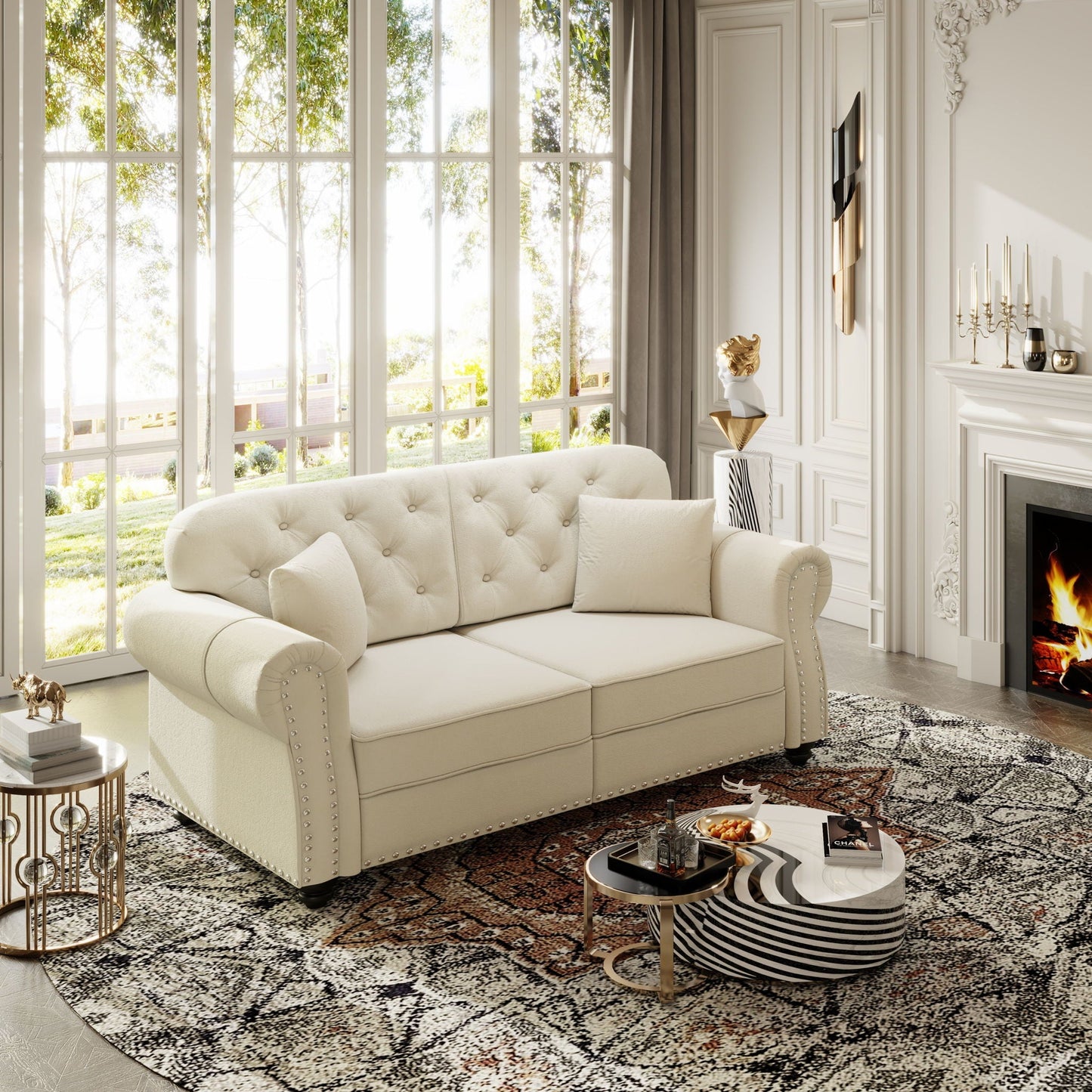 Upholstered Sofa Set with Nailhead and Pillows