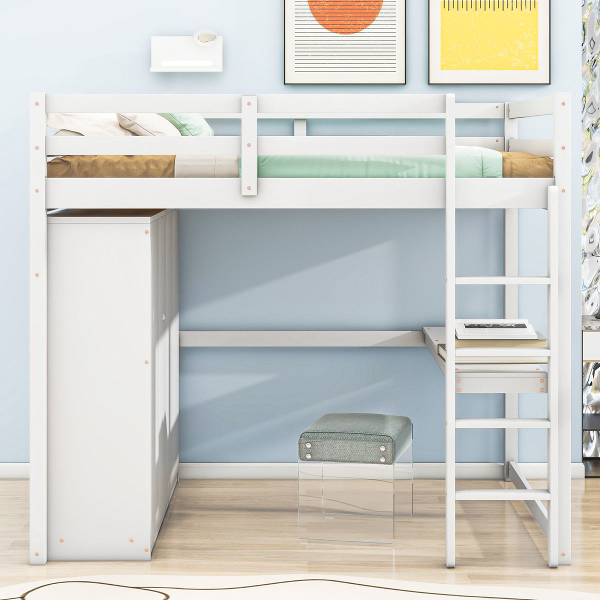 Loft bed with built-in wardrobe, shelves and drawers in white by HouseOfZazla on Tampa Home & Garden Store