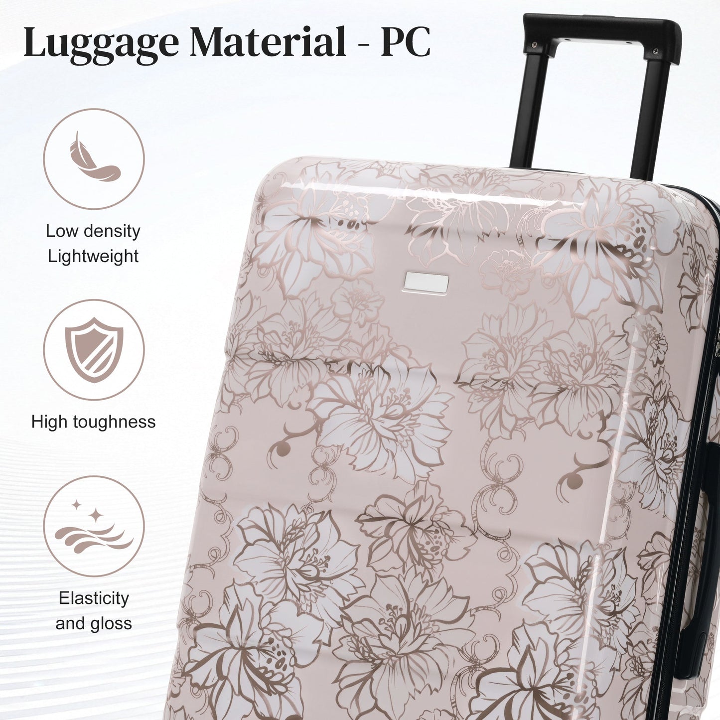 GigaTech 5-Piece PC+ABS Hardside Luggage Set blush floral pattern with black telescoping handle on Tampa Home & Garden Store