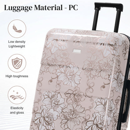GigaTech 5-Piece PC+ABS Hardside Luggage Set blush floral pattern with black telescoping handle on Tampa Home & Garden Store