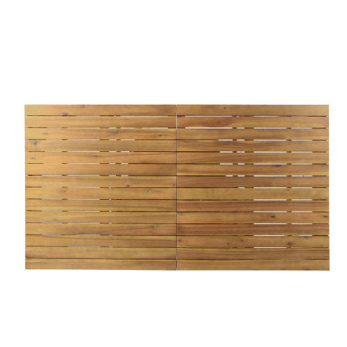 Acacia wood outdoor dining set by HouseOfZazla with natural finish slatted panels on Tampa Home & Garden Store