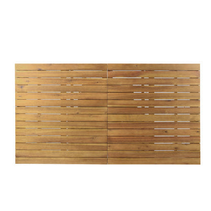 Acacia wood outdoor dining set by HouseOfZazla with natural finish slatted panels on Tampa Home & Garden Store